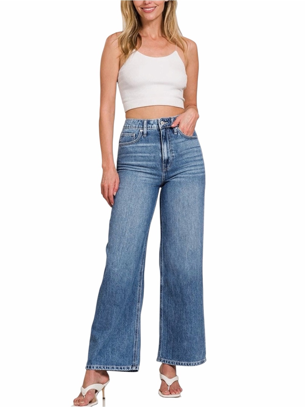 Zenana High Waist, Wide Leg Straight Jeans, Size 27